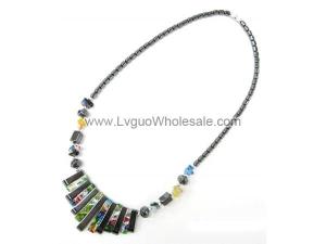 Millefiori Glass Bars and Hematite Bars Stone Beads Strands Necklace